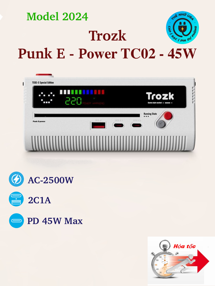 Củ sạc nhanh kiêm ổ cắm điện Trozk Punk E Power Game Style Socket TC02 2500W 20W 4AC1C2A PD/QC/FCP