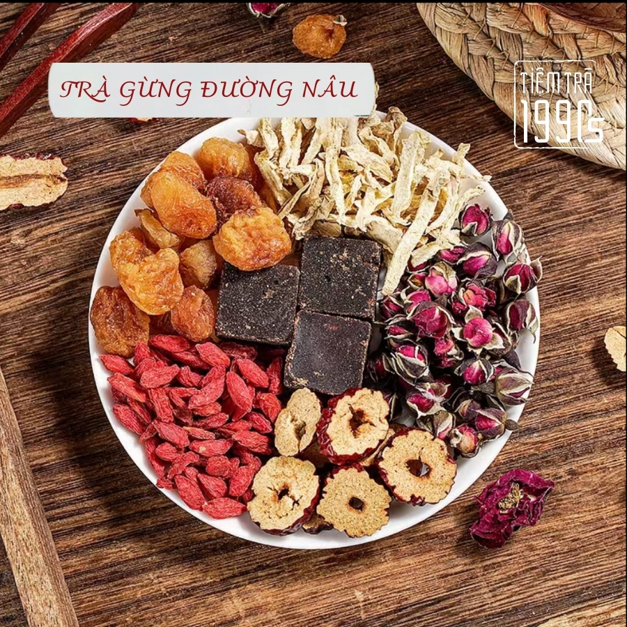 Trà Gừng Đường Nâu Tiệm Trà 1990s (Gói Lẻ) – Giảm Đau Bụng Kinh, Giữ Ấm, Hỗ Trợ Tiêu Hóa Trà Thảo Mộc Thiên Nhiên