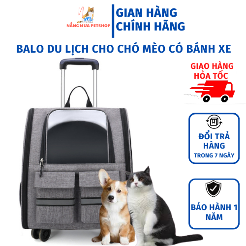 Balo cho mèo, balo du lịch cho chó mèo có bánh xe đẩy, túi vận chuyển chó mèo