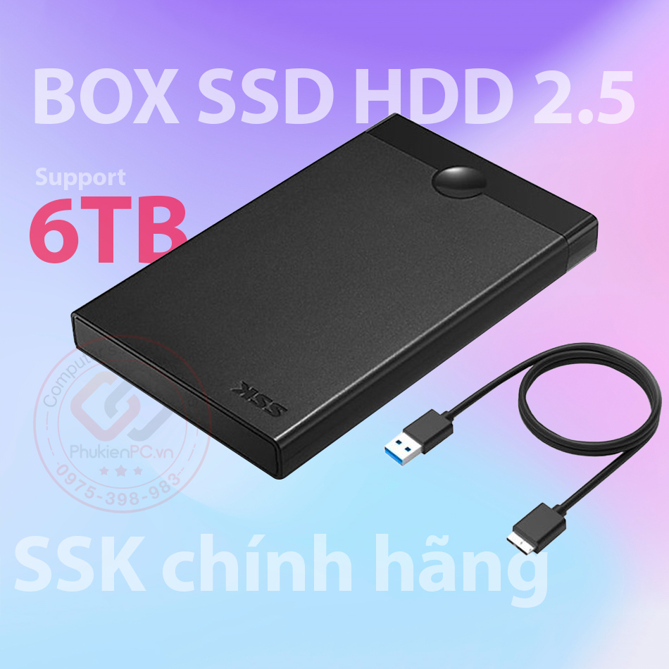 Box HDD SSD 2.5 SATA to USB 3.0 hiệu SSK. Lắp ổ cứng HDD