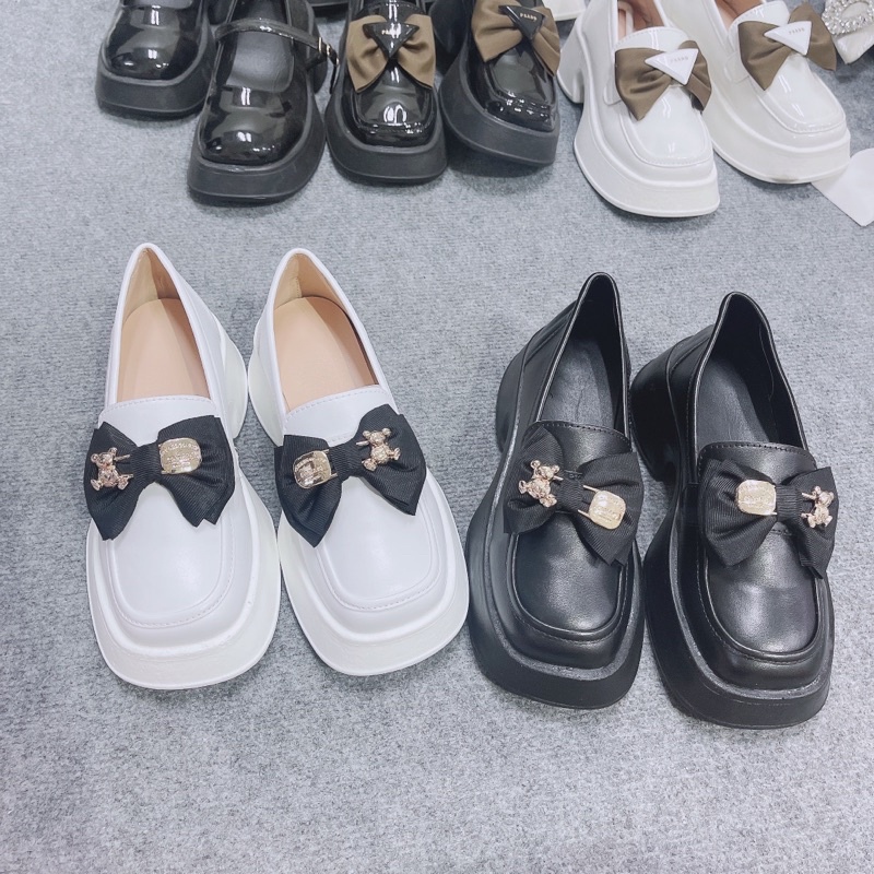 Giày đốc nữ thắt Nơ gấu đế cao 5cm, Giày oxford vintage , giày đốc đế dày nâng chiều cao tiểu thư
