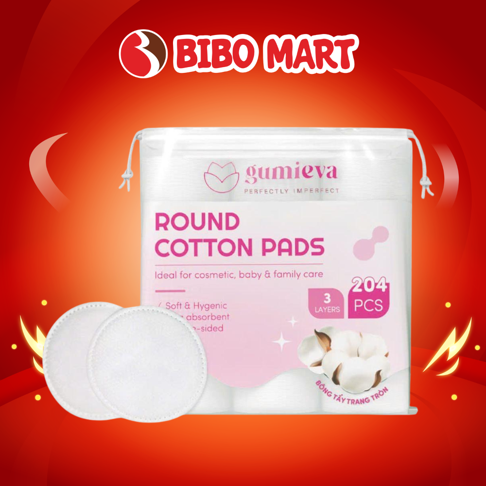 Bông Tẩy Trang Gumi Mềm Mại Không Xơ Bông Eva Tròn 204 Miếng/Vuông 222 Miếng - Bibo Mart