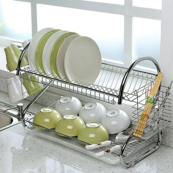 [Lấy mã giảm thêm 30%]Kệ Úp Chén Dĩa 2 Tầng Inox Có Móc Treo Ly Và Khay Đựng Vá Muỗng Đũa Siêu Tiện Dụng – kệ úp bát đũa tiện dụng kèm đồ đựng ly – đồ dùng phòng bếp và phòng ăn – chứa đồ nhà bếp và phụ kiện – kệ đựng chén bát và đồ dùng rửa chén