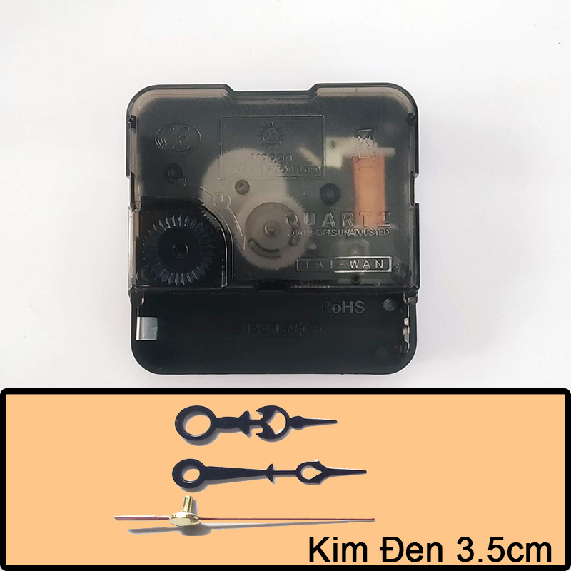 Bộ kim đen 3.5cm và Máy đồng hồ treo tường Kim Giật - Trục 5mm