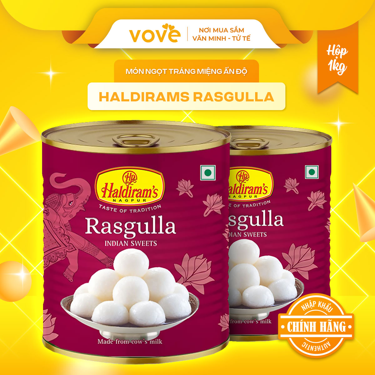 Bánh ngọt tráng miệng Ấn Độ HALDIRAMS Rasgulla, 1 kg