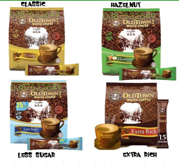 Date 2024 Cà phê trắng Oldtown White Coffee Hazelnut, classic, less sugar Malaysia