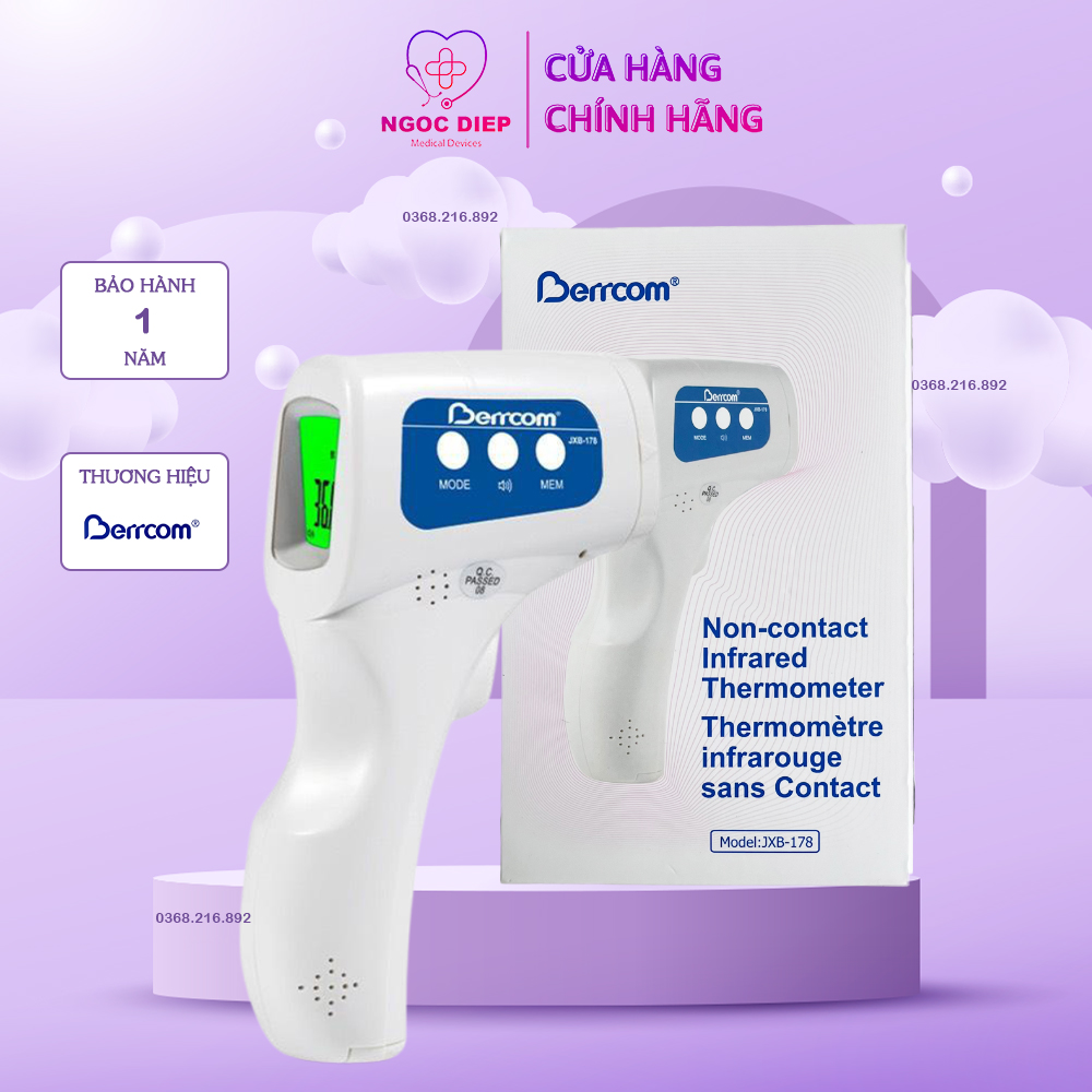 Nhiệt kế điện tử hồng ngoại berrcom jxb-178 - máy đo thân nhiệt - hàng chính hãng