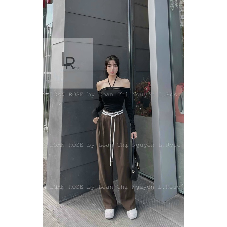 Quần Ống Rộng Nữ Cạp Chun Thun Sau Cao Dây Rút Màu Đen Dáng Dài Chất Ruby Khuy Cài Quần Tây Nữ Lưng Cao Ống Suông Đi Học