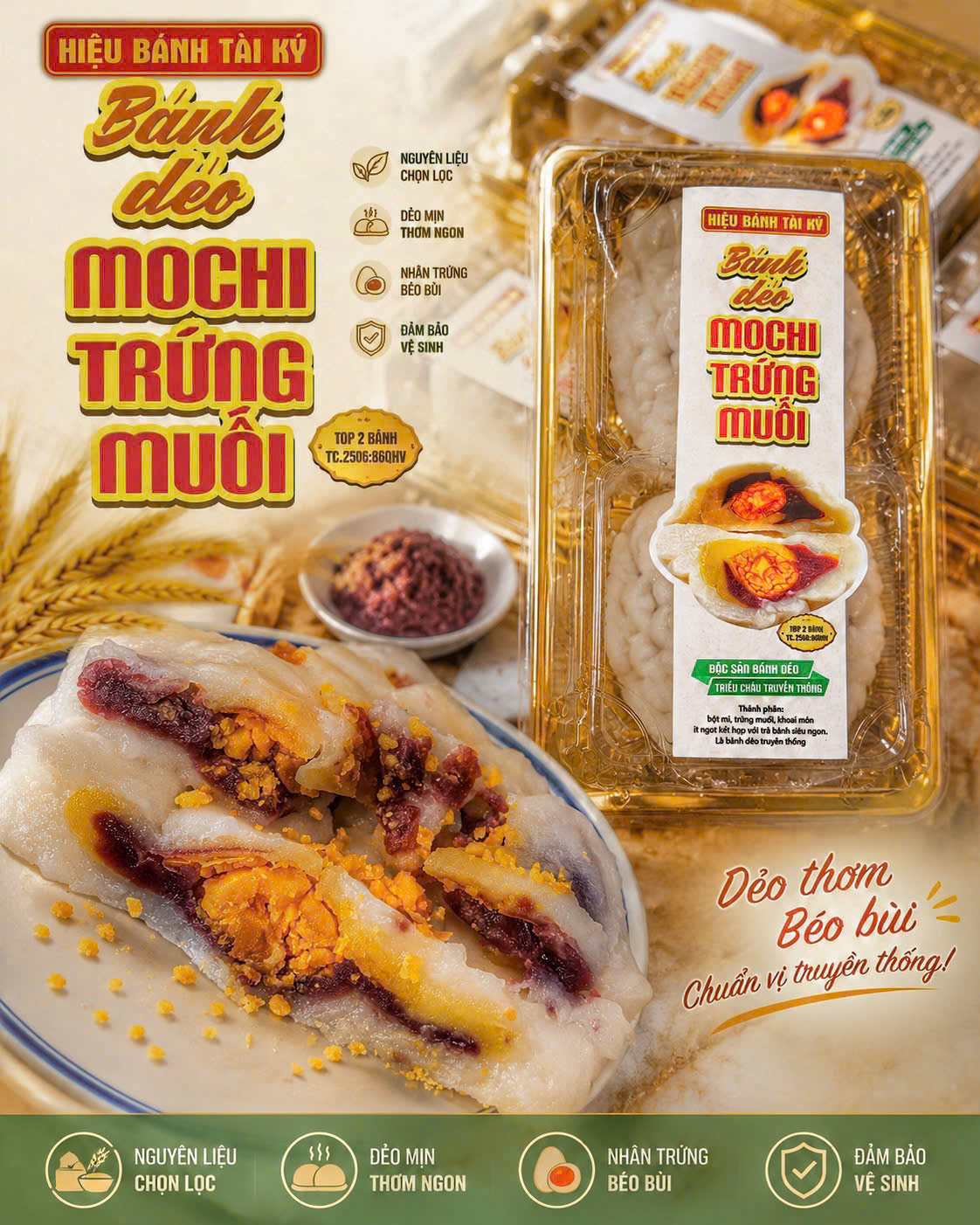 SÉT BÁNH TRUNG THU DẺO MOCHI NHÂN KHOAI MÔN KEM TRỨNG MUỐI [Hộp 2 bánh (bánh 250g)]