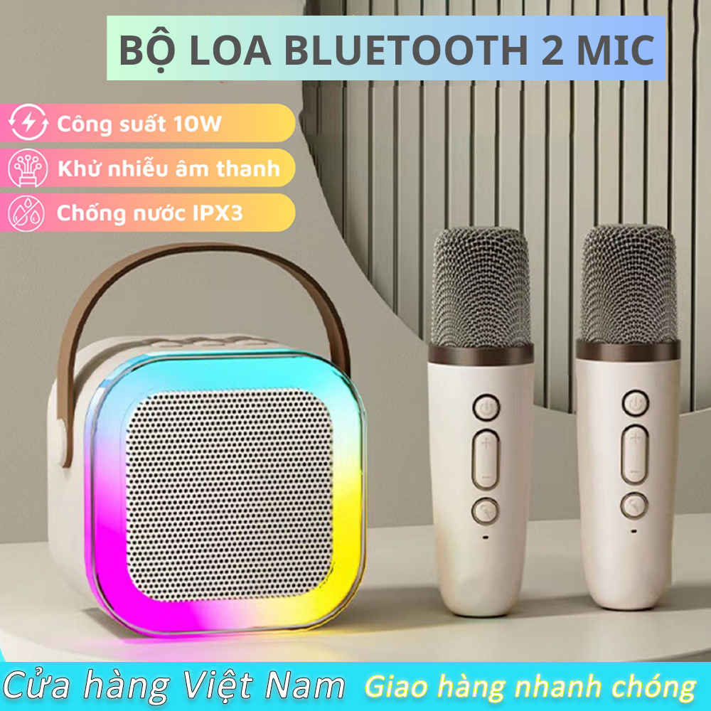 Loa bluetooth karaoke mini k12 kèm 2 micro không dây hát karaoke tại nhà, có thể thay đổi giọng , dễ sử dụng