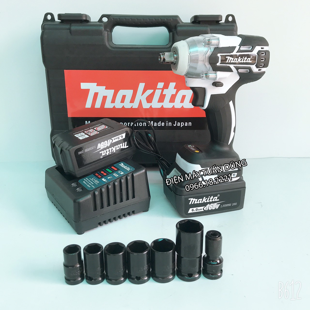 Máy bắn vít pin makita 168v-6ah không chổi than kèm 1 đầu chuyển vít và 5 đầu khẩu