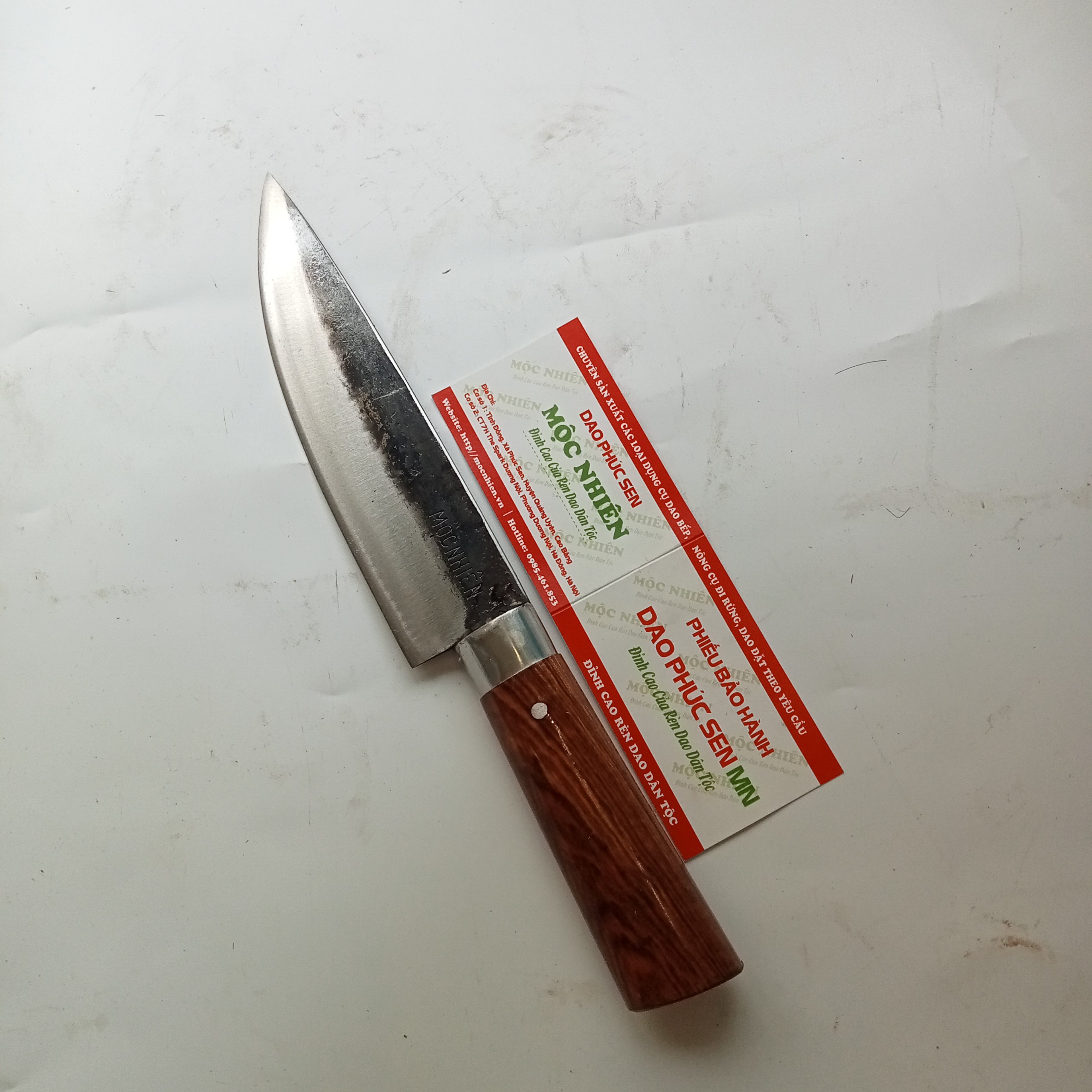 Dao bếp thái lọc lưỡi nhíp xe ô tô cán gỗ cẩm chỉ - hàng chuẩn thương hiệu Mộc Nhiên - dao dân tộc rèn