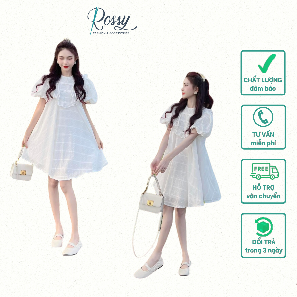 Đầm nữ babydoll dáng suông cổ viền bèo Freesize Rossy Fashion - SR210
