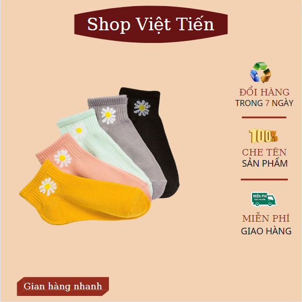 Set 10 đôi tất nữ họa tiết hoa cúc kèm túi đựng xinh xắn chất liệu cotton khử mùi kháng khuẩn rất tốt VT-97 Việt Tiến
