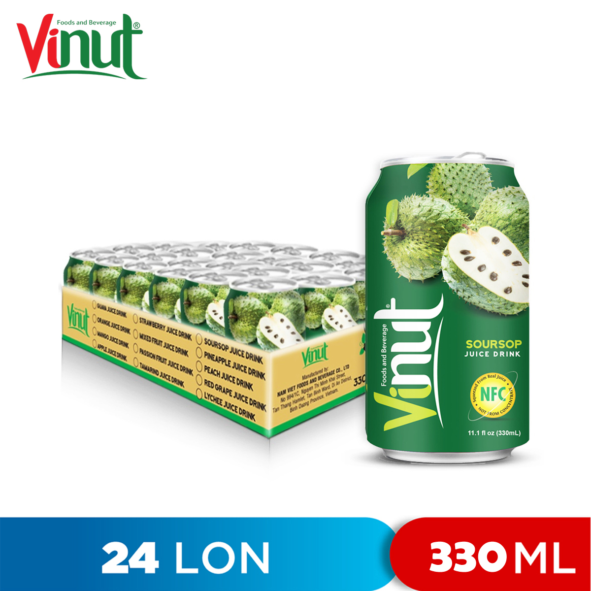 THÙNG 24 LON NƯỚC ÉP MÃNG CẦU SOURSOP JUICE DRINK VINUT 330ML
