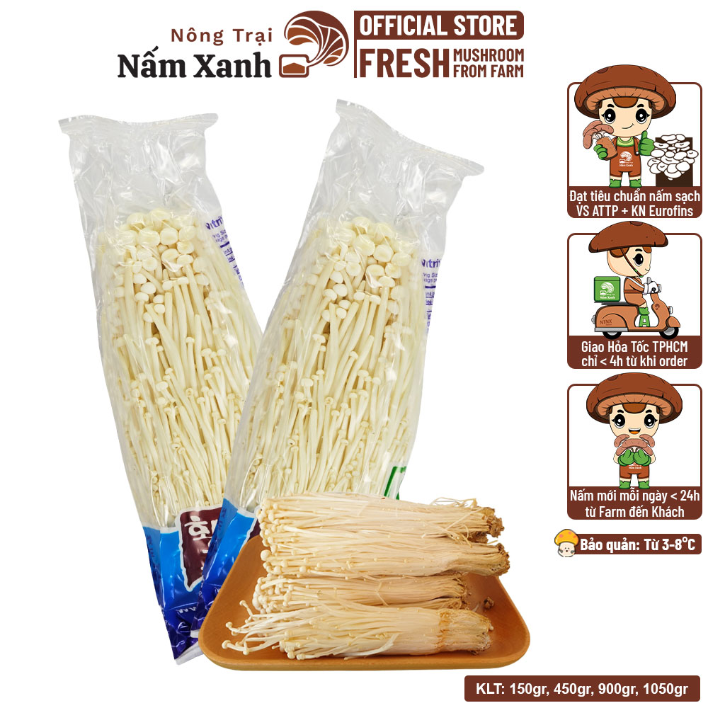 [HCM] Nấm Kim Châm Hàn Quốc Tươi (150gr - 1kg) Loại Ngon Thanh Đạm - Nông Trại Nấm Xanh