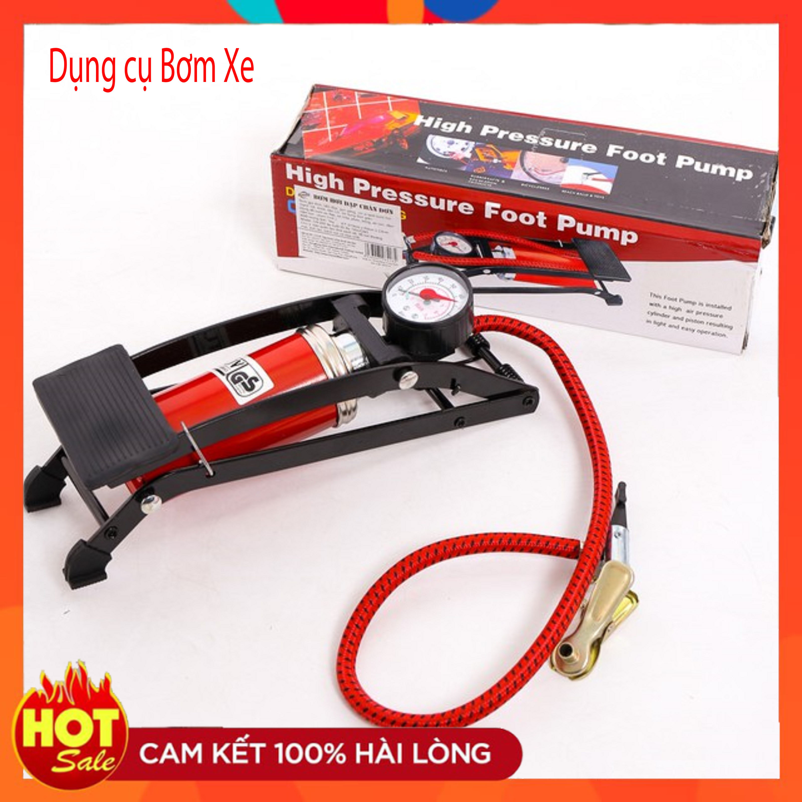 Bơm Đạp Chân, Bơm xe máy xe đạp mini - Dung Cụ Bơm xe đạp bằng chân có đồng hồ đo