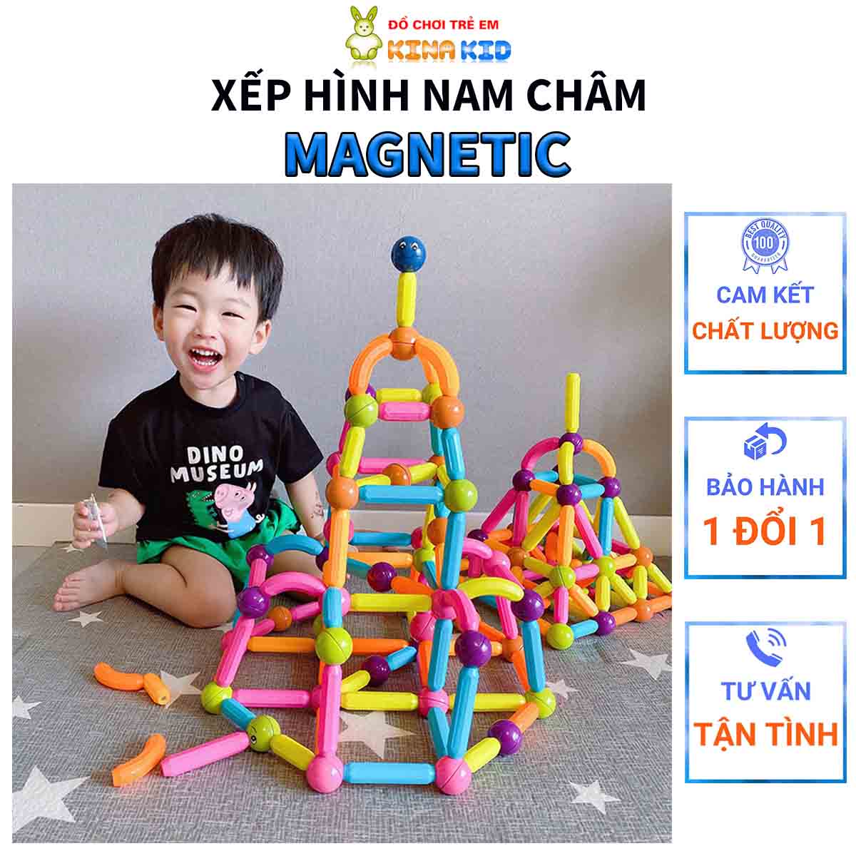 Đồ Chơi Xếp Hình Nam Châm Từ Tính 64 Chi Tiết Cao Cấp Magnetic