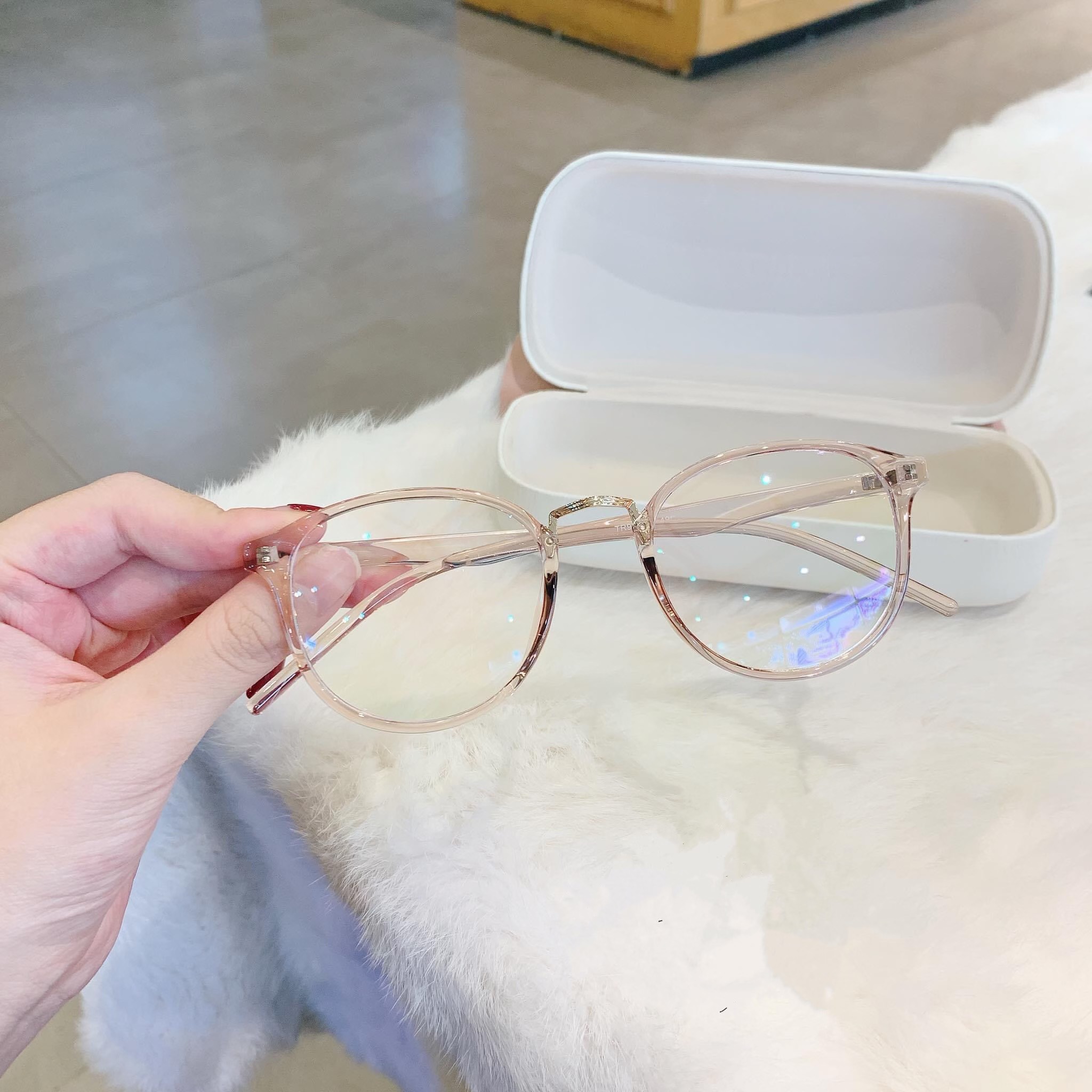 Kính mát nữ chống ánh sáng xanh thời trang Hàn Quốc gọng dẻo màu hồng cực xinh