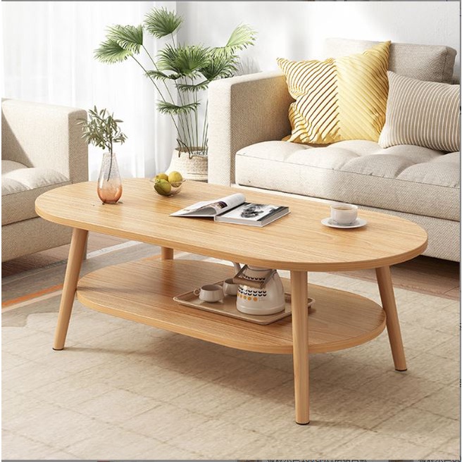 Bàn trà sofa MANZI Cao cấp màu trắng hiện đại, chân gỗ sồi 2 tầng hình Ovan để phòng khách