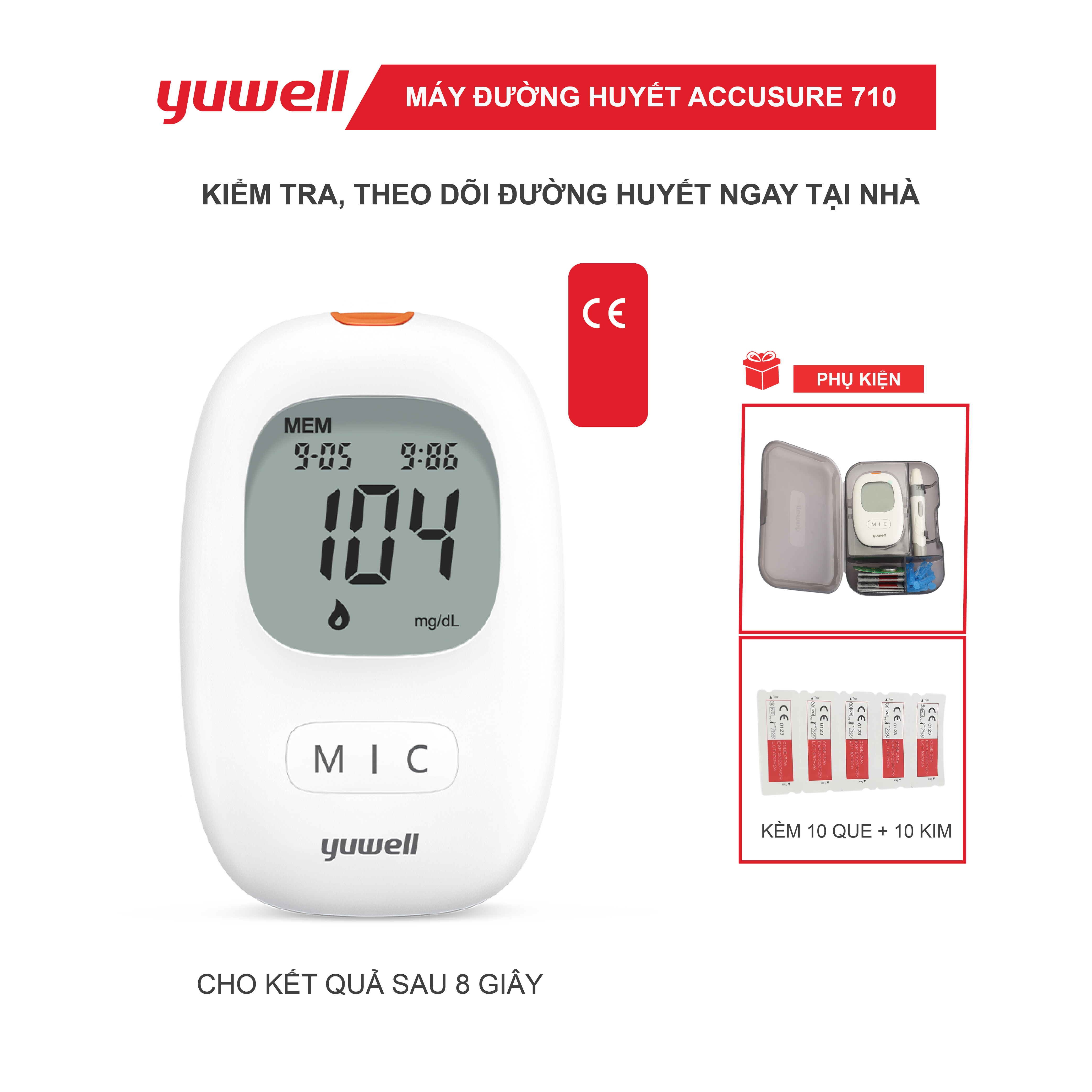 Máy đo đường huyết Yuwell 710 - Kèm 10 que và 10 kim