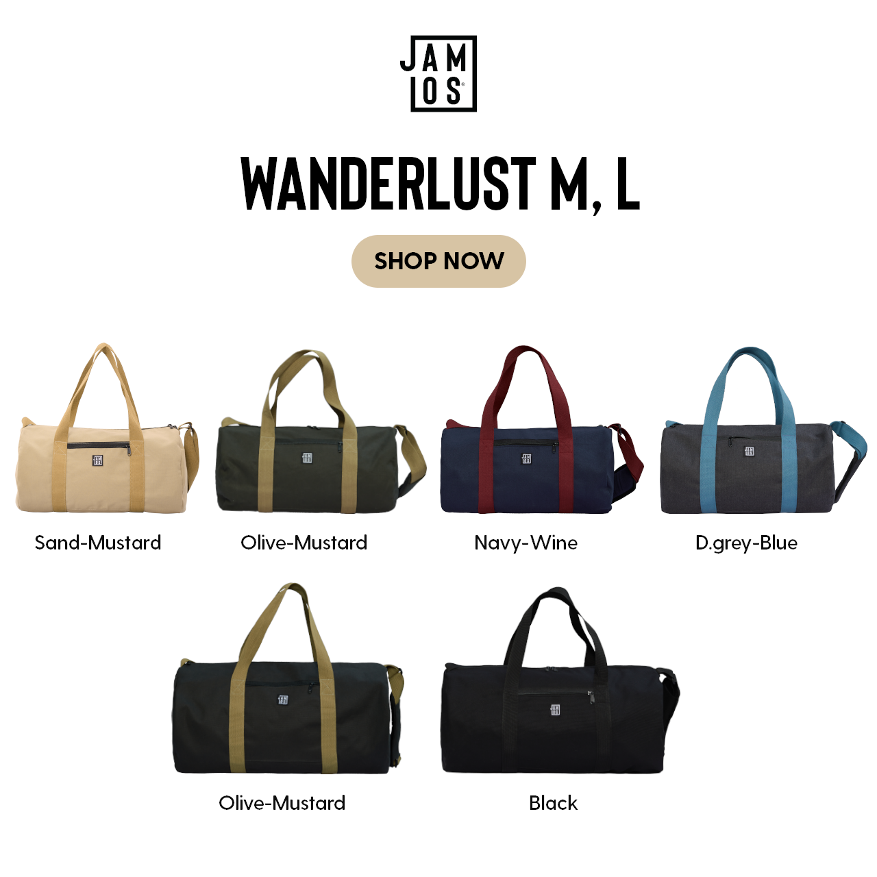 Jamlos Wanderlust Duffle - Túi trống du lịch tập gym vải canvas xách tay đeo chéo thời trang năng động