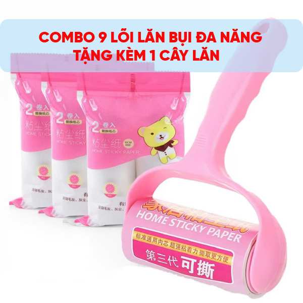  Combo 9 lõi Lăn Bụi 10cm  TẶNG KÈM 1 CÂY LĂN đa năng giúp loại bỏ Làm Sạch bụi ra khỏi Quần Áo Ga Giường Sofa Lông Chó Mèo Tiện Lợi tiết kiếm 