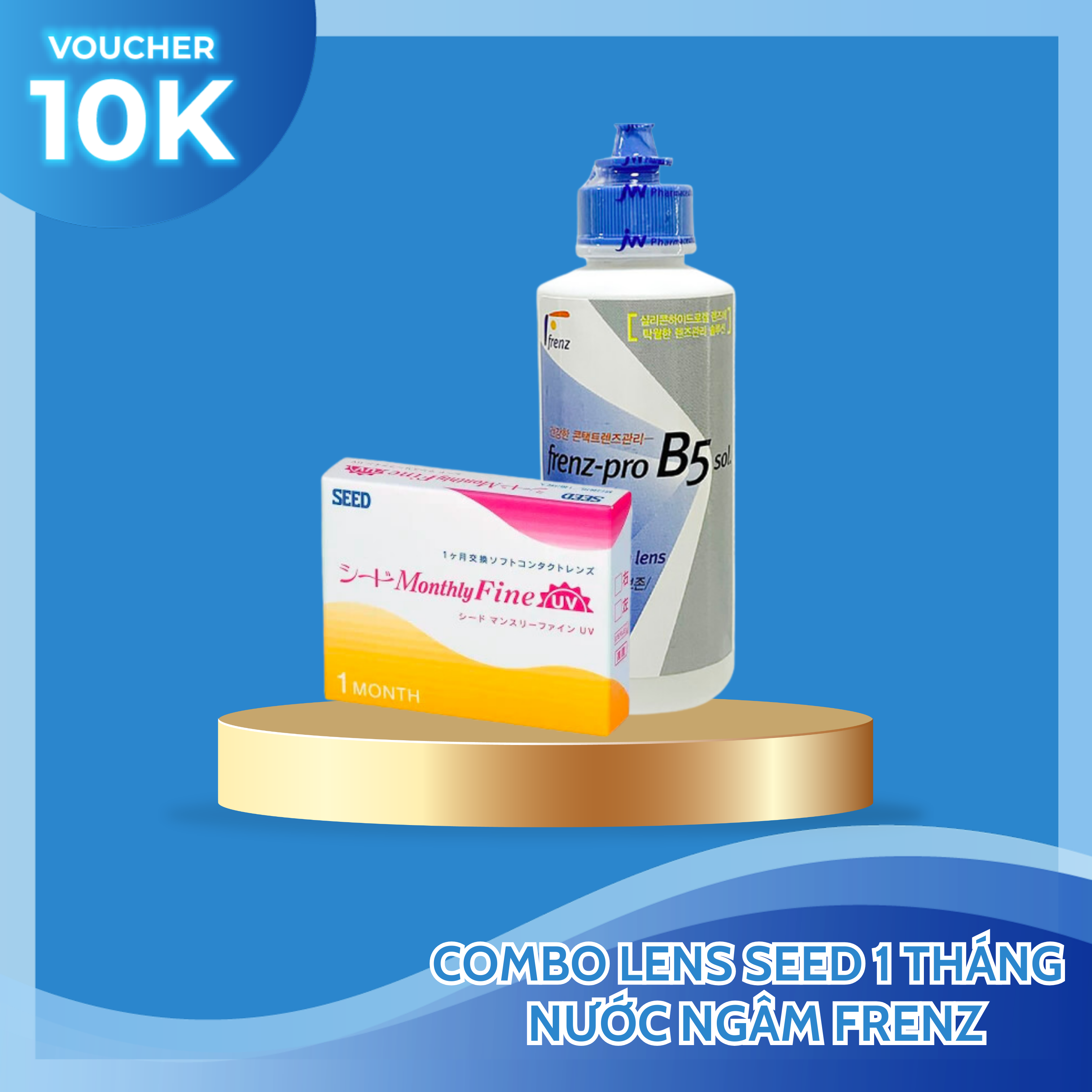 Combo kính áp tròng - lens seed 1 tháng và ngâm frenz 150ml - lens seed