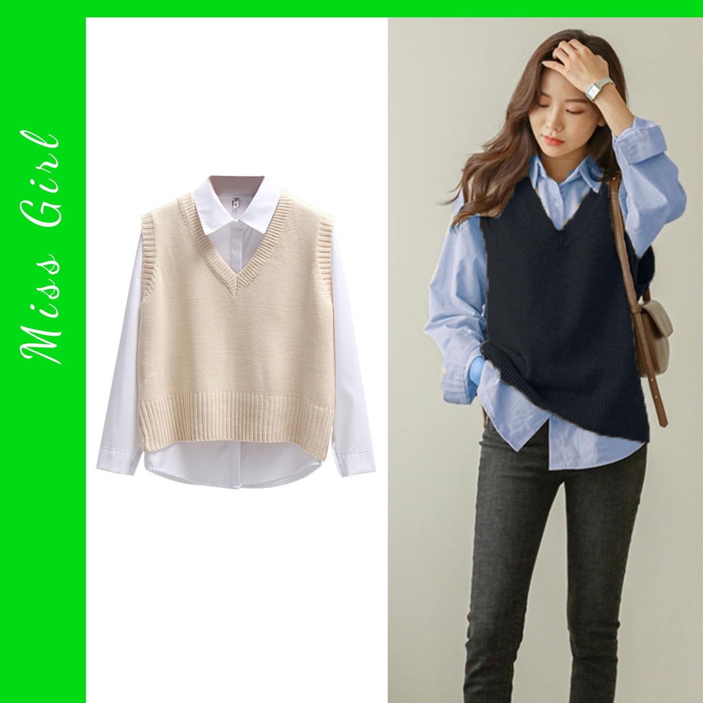 Áo gile len nữ mỏng cổ tim chất đẹp - miss gril
