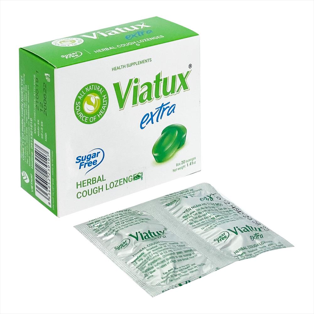 Viên ngậm ho thảo mộc không đường-hộp 20 viên-viatux extra
