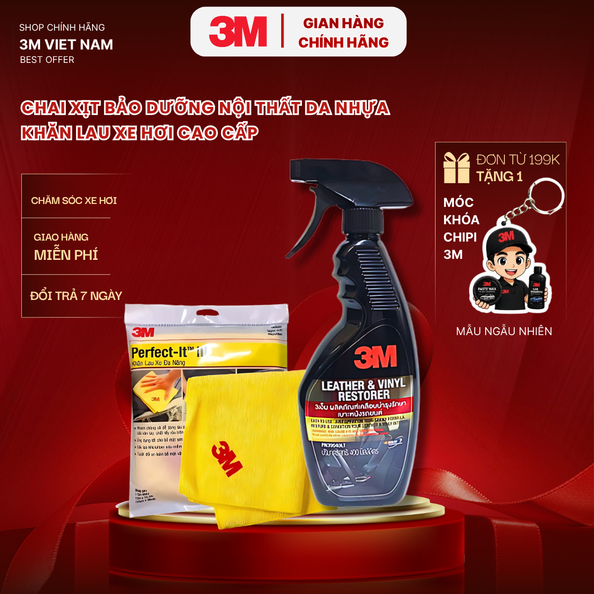 Combo Chai Xịt Chăm Sóc Và Bảo Vệ Nội Thất Ô Tô 3M 39040LT 400ml Và Khăn Lau Xe Chuyên Dụng 3M™
