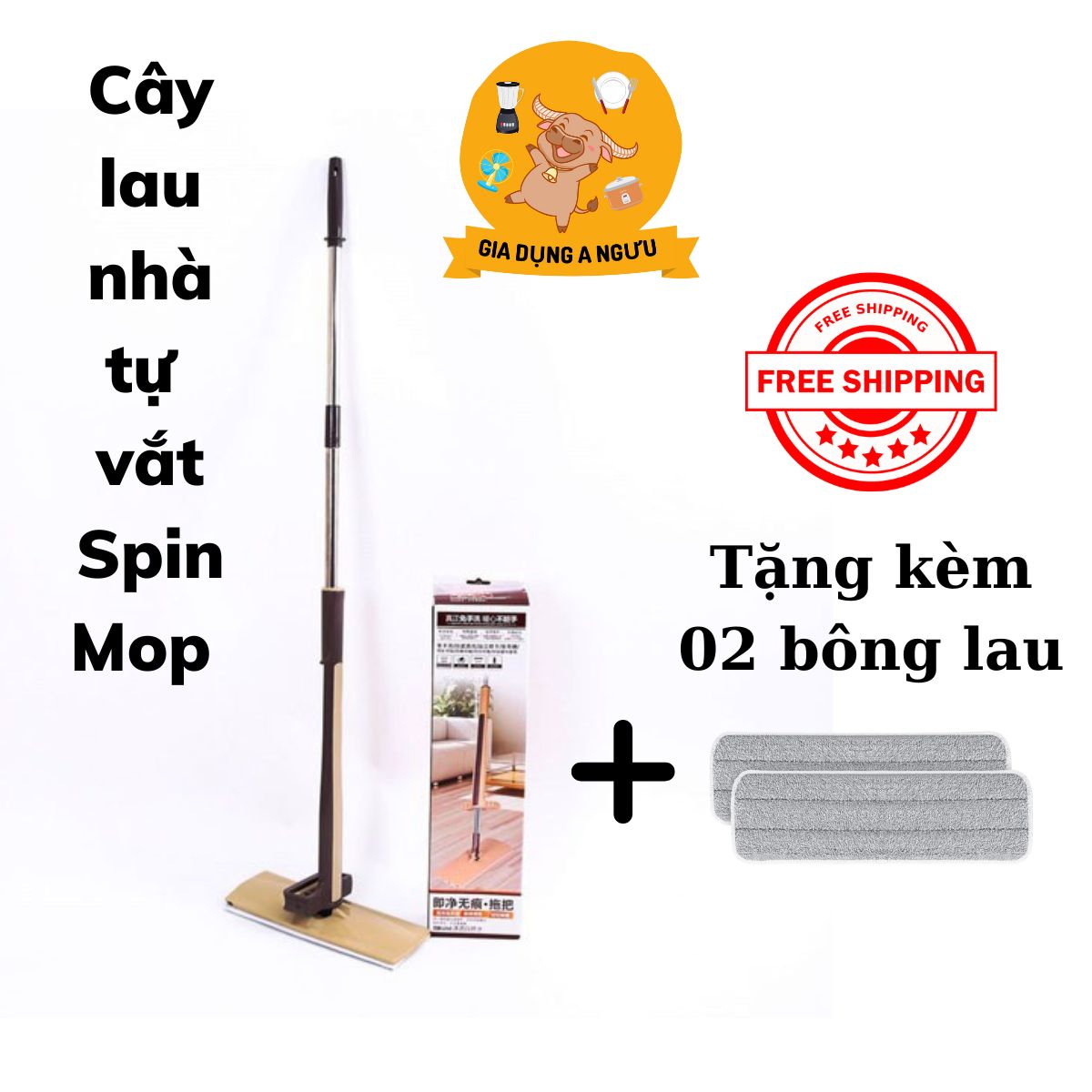 Cây chổi lau nhà tự vắt spin mop 360 độ chổi lau nhà thông minh tự vắt 360 cây lau nhà đa năng tự vắt mẫu mới tặng 02 bông lau