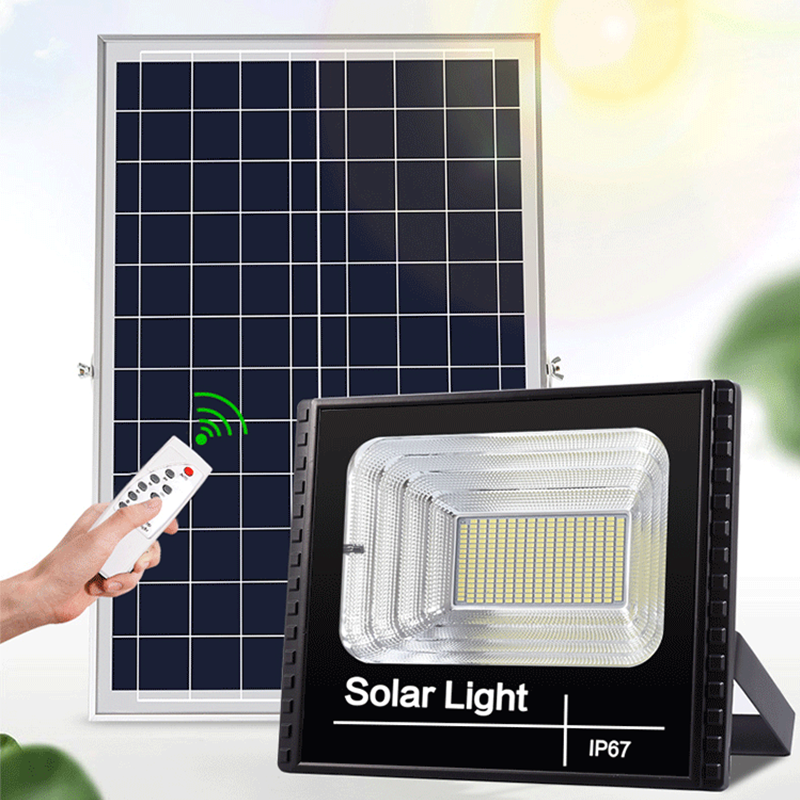 Đèn LED năng lượng mặt trời 100W Ánh sáng trắng Có điều khiển từ xa tiện lợi và thông minh Thân Vỏ Nhôm Tiêu chuẩn chống nước và chống bụi IP67