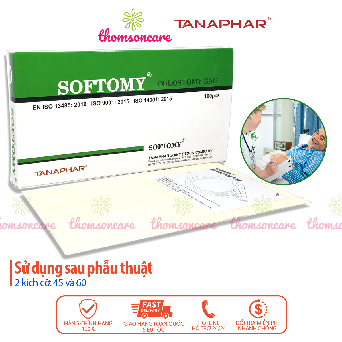 Túi hậu môn nhân tạo Softomy - hộp 100 cái của dược Tanaphar