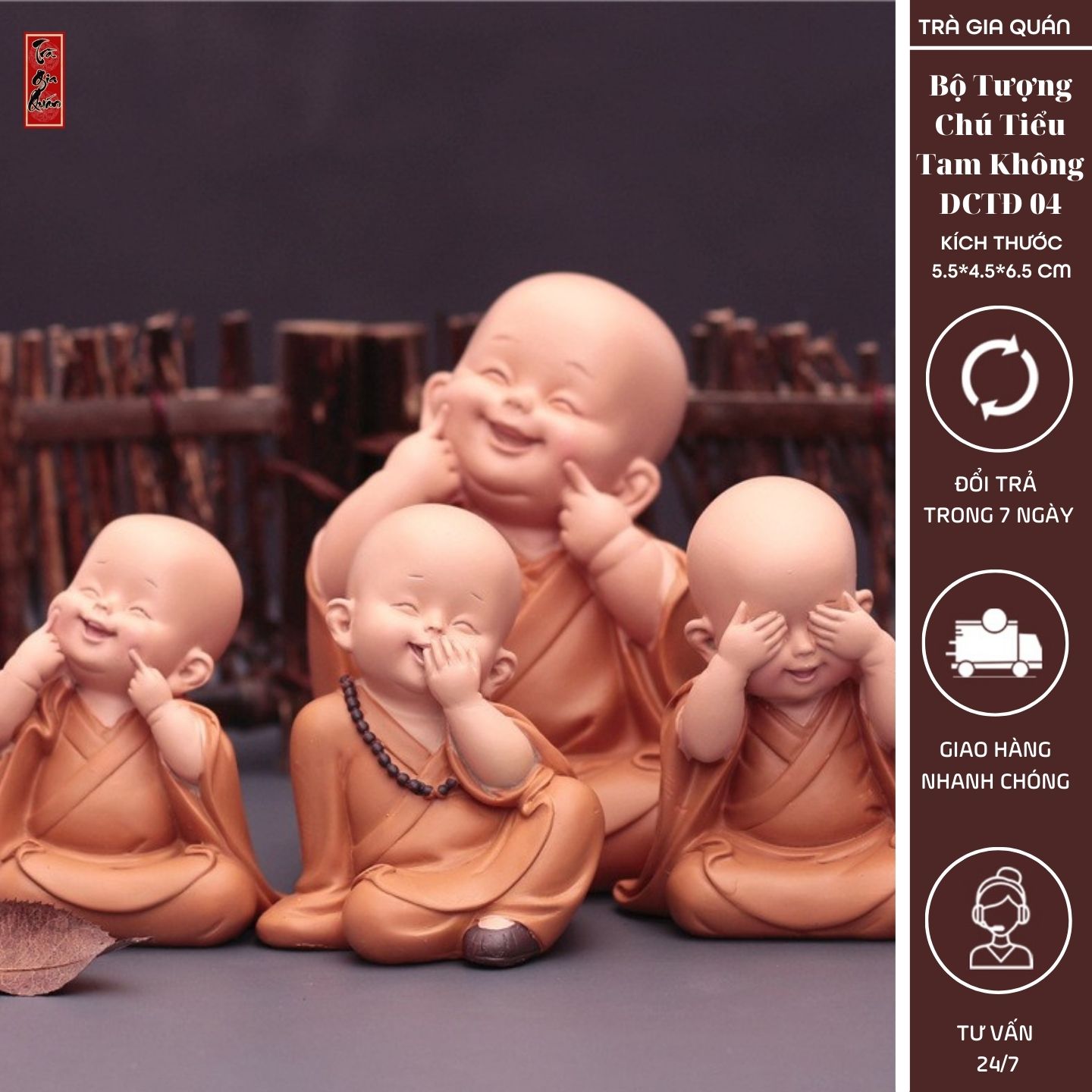 Bộ tượng chú tiểu gốm sứ cao cấp tam không dctd 04
