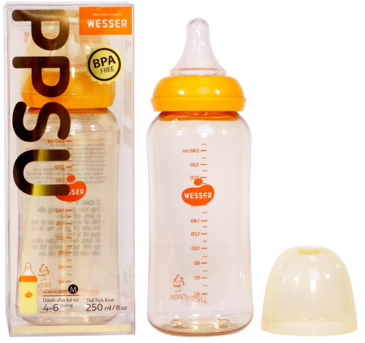 Bình sữa wesser 250ml thích hợp cho bé từ 4 đến 6 tháng núm vú size M