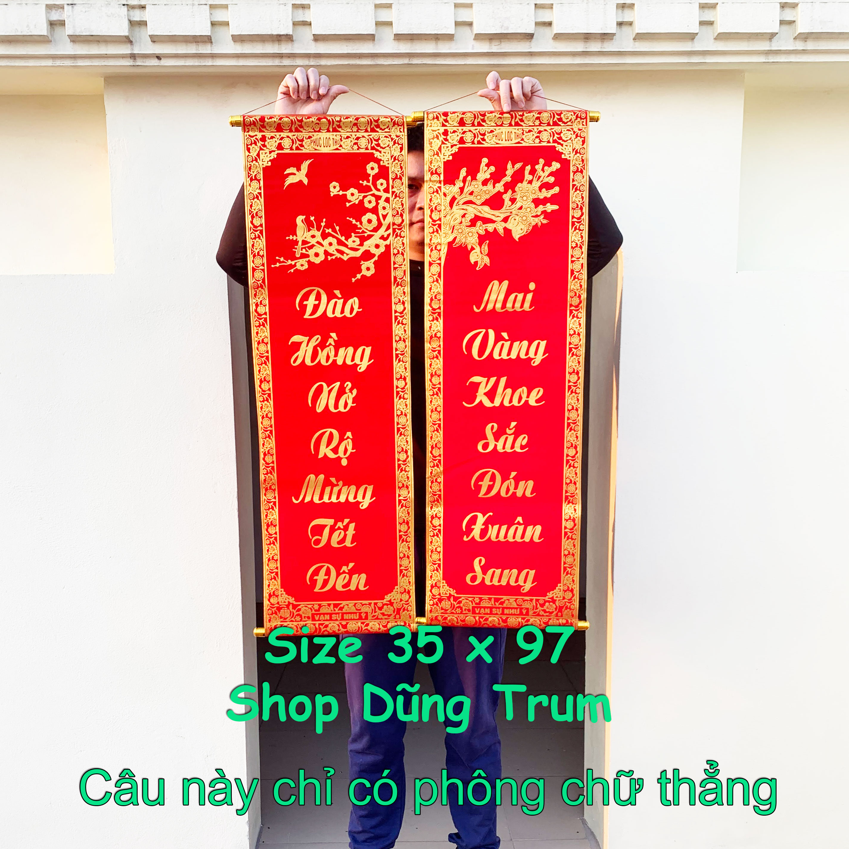 1 đôi câu đối đỏ cặp liễn trang trí Tết làm từ vải nhung kích 1 đôi câu đối đỏ cặp liễn trang trí Tết làm từ vải nhung kích