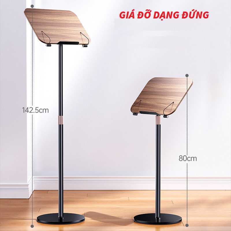 RC5 Giá kệ đỡ đọc sách dạng đứng có thể điều chỉnh độ cao, chất liệu hợp kim và gỗ, chân đế cố định Book Bracket