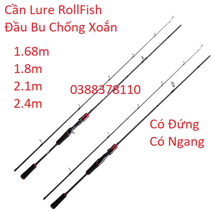 Cần Câu Lure 2 Khúc Máy Ngang Và Máy Đứng Carbon RollFish Đầu Bu Chống Xoắn - CL2K004