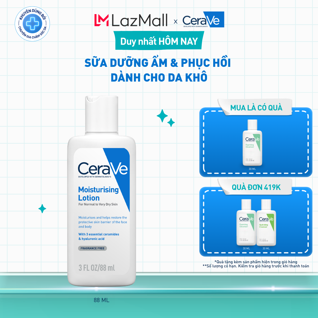 Sữa dưỡng ẩm phục hồi chuyên sâu và giữ da ẩm mịn suốt 48H CERAVE MOISTURISING LOTION 88ML