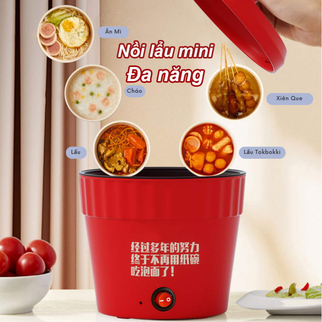 Nồi điện đa năng mini, nồi điện mini ca nấu mì đế chống dính chiên xào, hấp, luộc, ăn lẩu tiện dụng tiện dụng, nồi lẩu mini, lẩu điện đa năng