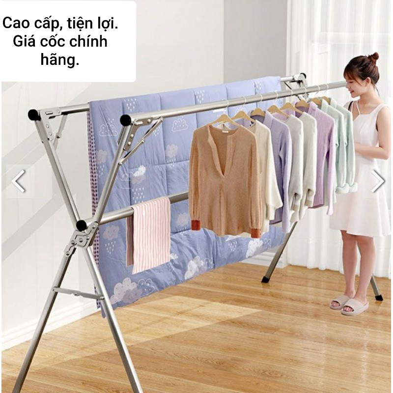 Sào phơi đồ quần áo xếp gọn chữ X 3 thanh treo - Hàng Việt Nam chính hãng