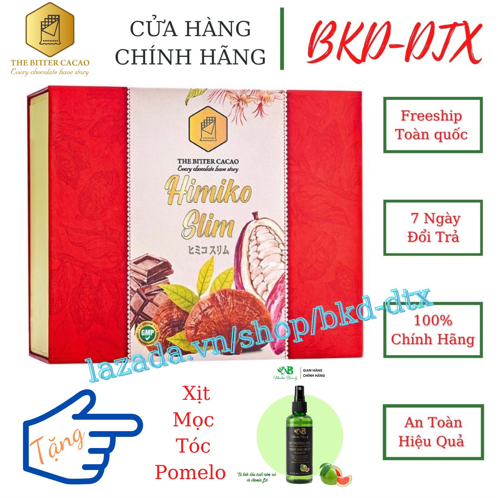 (Hộp Đỏ) CACAO HIMIKO NALEE - mẫu mới 20 gói - giảm cân hiệu quả từ thiên nhiên - Tặng Xịt Pomelo bưởi