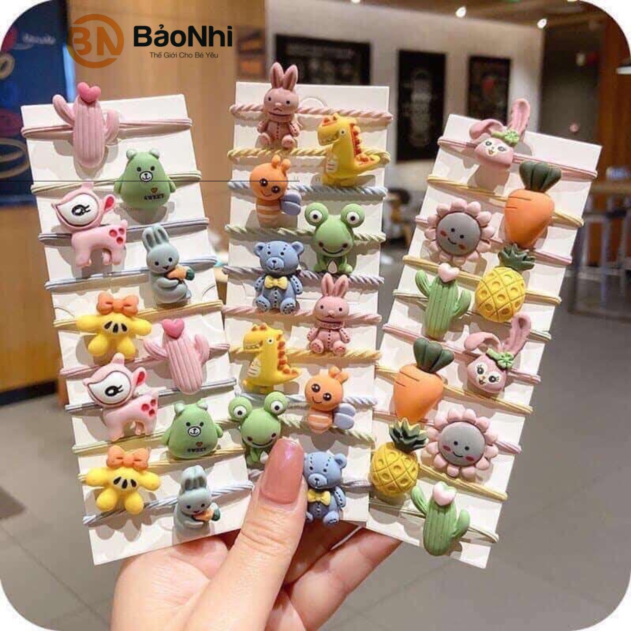 Sét 10 dây cột tóc nhiều họa tiết siêu đáng yêu cho bé