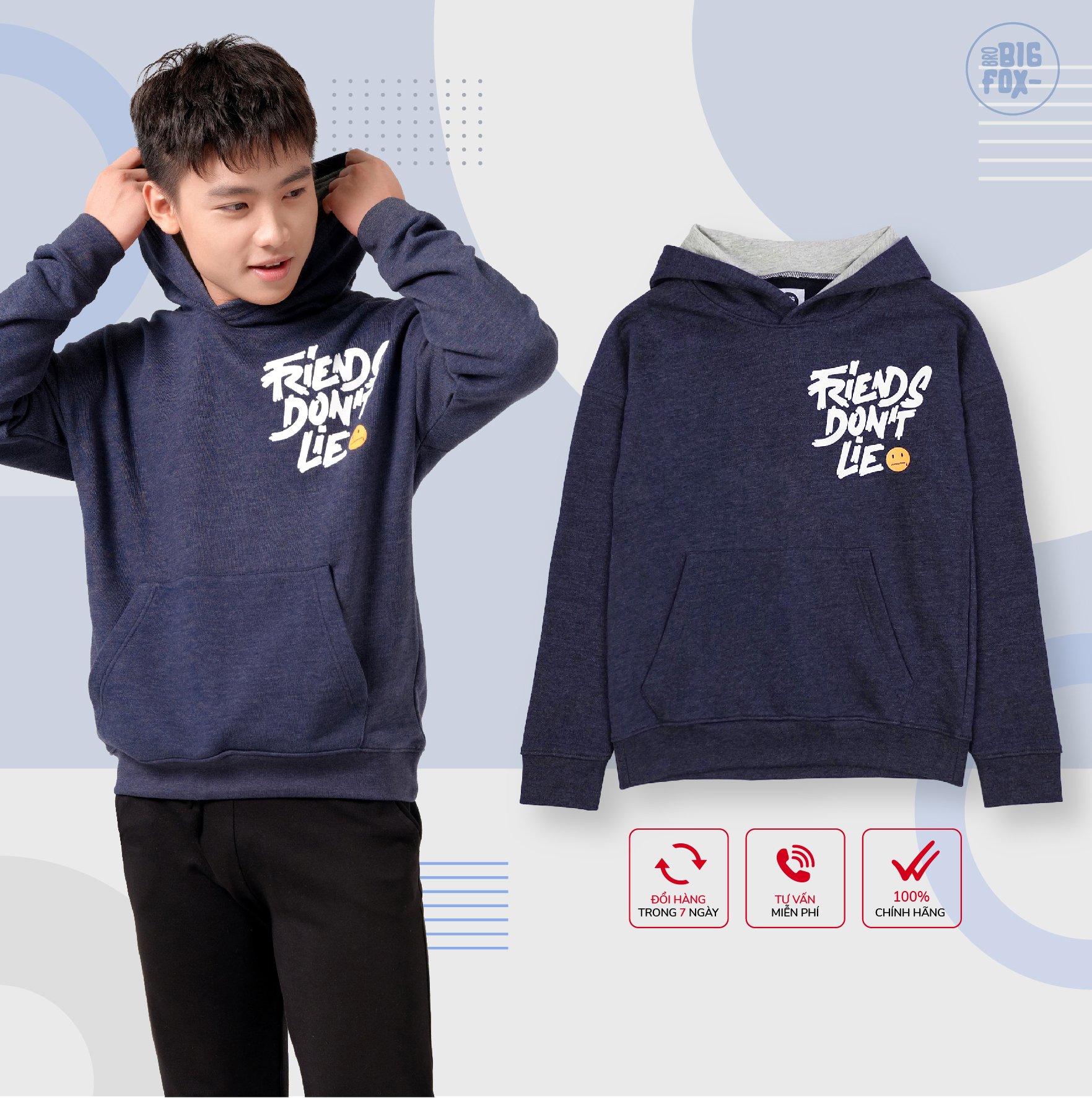 Áo bé trai BIGFOX - MISS MEOW thu đông, áo nỉ cho bé dài tay có mũ hoodie size đại Friend dont lie 12-15 tuổi