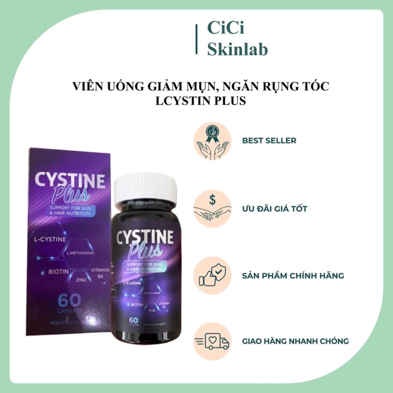 Cystine Plus - Viên uống giảm mụn, ngăn rụng tóc, giảm sắc tố và làm đẹp da