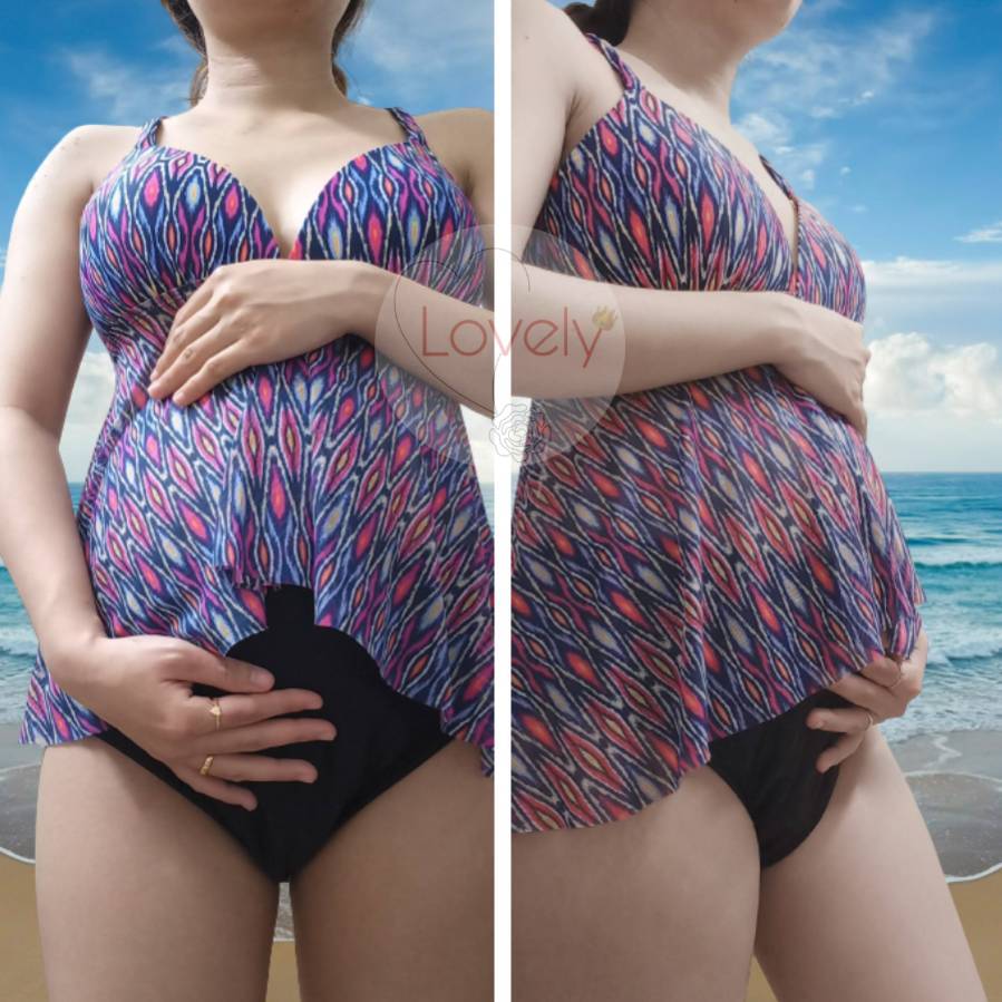 Đồ bơi bà bầu, đồ bơi big size nữ dạng tankini hai mảnh dễ mặc màu tím