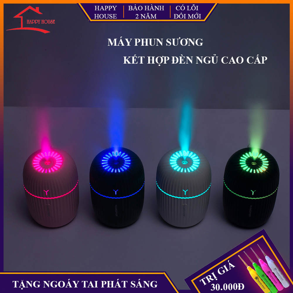 Máy phun sương tạo độ ẩm kiêm đèn ngủ cực xinh, máy tạo độ ẩm phun sương mini, bảo hành 2 năm