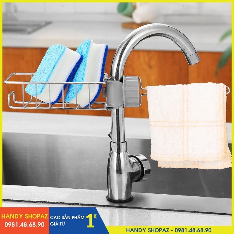 Bộ giá inox để xà bông - giẻ rửa chén bát kiêm phơi khăn nhà bếp