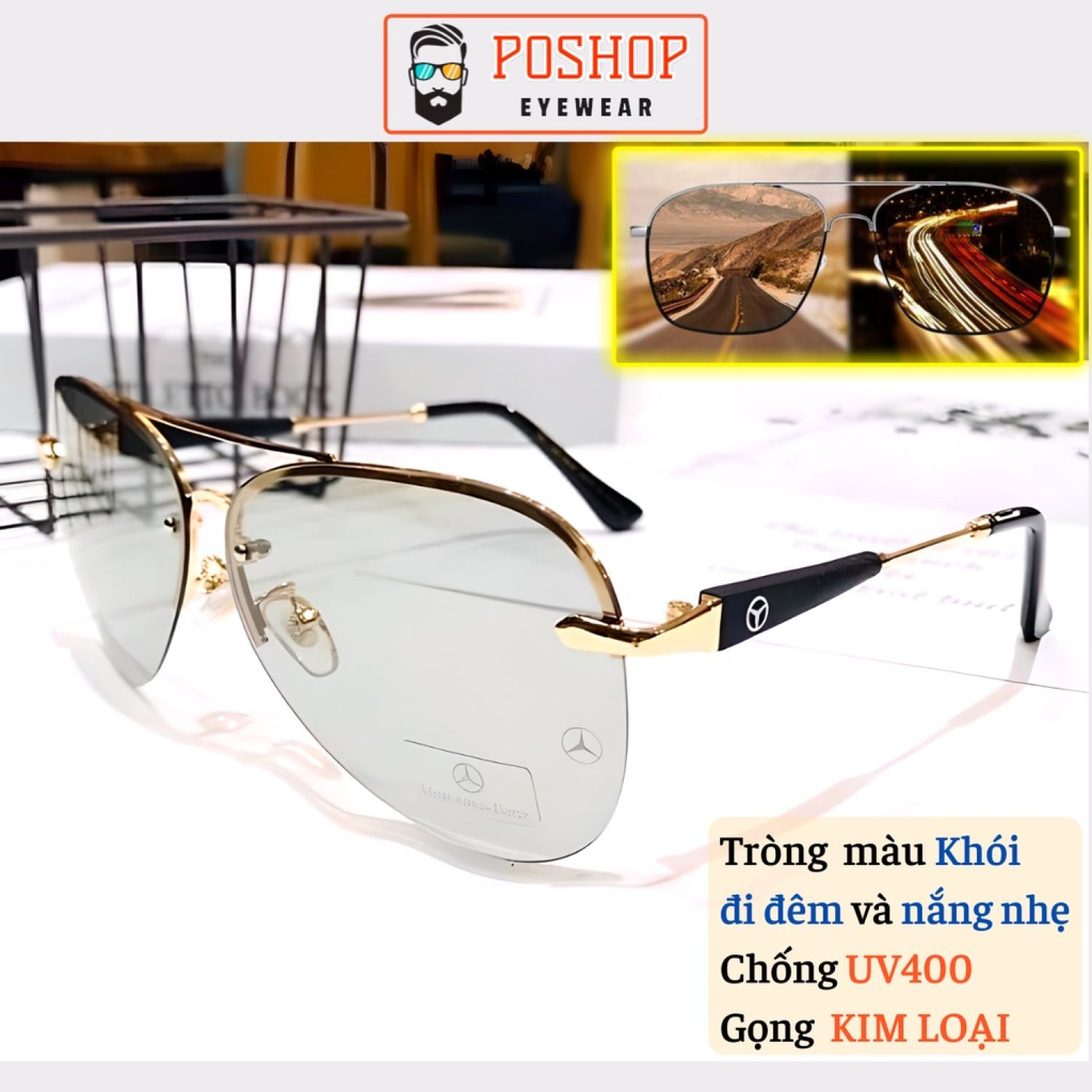 Kính mát đổi màu nam nữ kính râm cao cấp tròng Polaroid chống chói uv400 đi đêm màu sắc thời trang - POSHOP